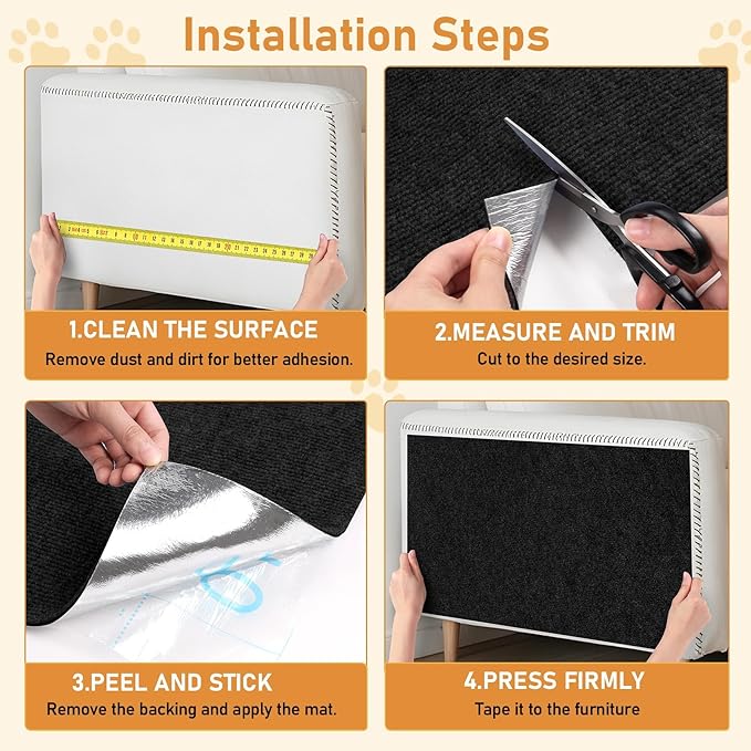 ReWallpaper Cat Scratching Mat Peel and Stick Cuttable Scratch Resistant Textured Black Cat Carpet Furniture Wall Protector for Couch Corner Tower Cover Easy Trim Self Adhesive Pet Safe 15.8in x 6.5ft