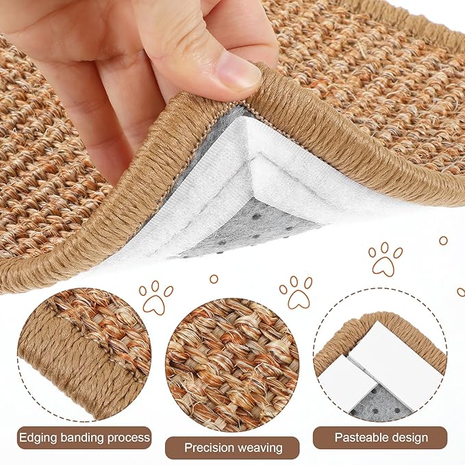 4 Pcs Cat Scratcher Mat Sisal Cat Scratching Pad Scratch Mat for Cat with Adhesive Loop Tape Cat Scratch Pad Rug for Protect Wall Couch Window Perch Cat Wall Furniture Cat Shelves, 15.7x7.8 in