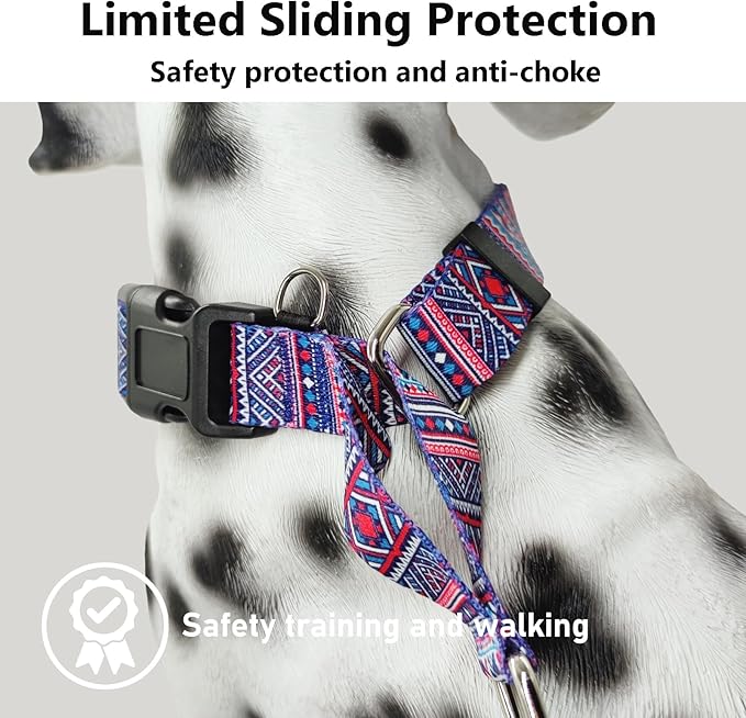 Martingale Collar for Dogs with Buckle No Pull Adjustable Nylon Limited Slip Training Dog Collars (Purple Tribal, Medium)