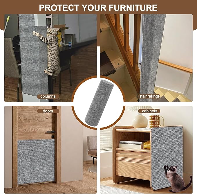 Cat Scratching Mat, 78.7"x15.8" Self-Adhesive Carpet Mat Trimmable Replacement for Cat Tree, Cat Wall Shelves, Cat Scratching Post, DIY Couch Sofa Furniture Door Protector