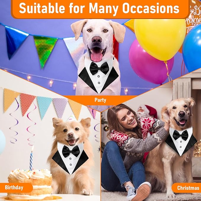 Dog Tuxedo with Bow Tie,Wedding Dog Collar with Bow Tie, Adjustable Pet Collar Birthday Bandana with D Ring,Formal Dogs Outfit,Valentines Halloween Cosplay for Small Medium Large Dogs (Medium)