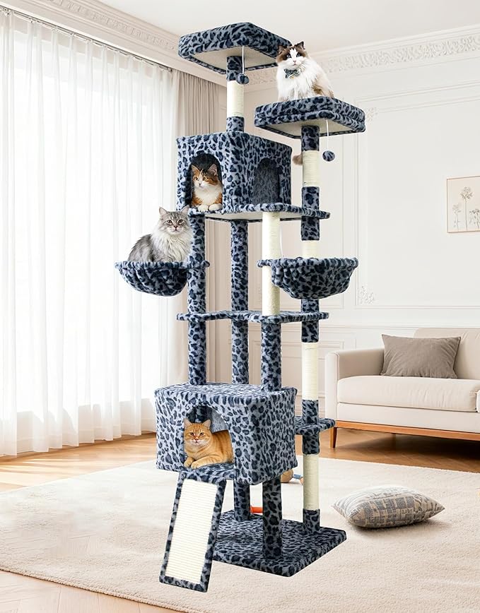 82" Tall Cat Tree,Giant Cat Tree for Indoor Cats Large Adult, Heavy Duty Cat Tree Tower, Extra Large Cat Trees with Scratching Posts, Cat Condos, Hammock,Top Perch,Ramp (Blue Grey)