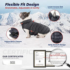 SPACE LION Dog Puffer Jacket, Down Winter Coat, Durable Outdoor Coat for Cold and Windy Conditions, Lightweight & Adjustable Fit Coats for Small Dogs, (Black, Size10/S)