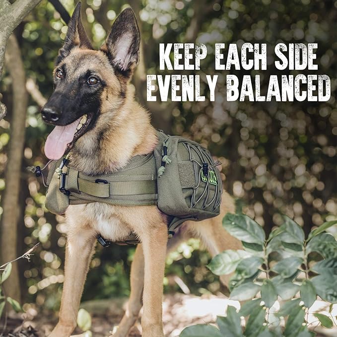 ONETIGRIS Dog Backpack for Hiking Nylon Dog Harness Backpack with Side Pockets for Large Dog with 17"-23.5" Neck Girth and 25"-31" Chest Girth (Green, Medium)