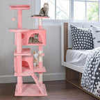 53 inches Heavy Duty Multi-Level Cat Tree Tower with Condo Furniture & Scratching Posts for Kittens Play Rest (Pink)