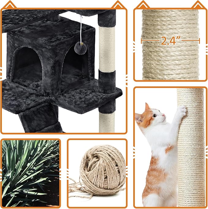 Topeakmart 61in Cat Tree for Indoor Cats, Cat Tower with Scratching Posts Spacious Perch & Platform for Kittens, Black