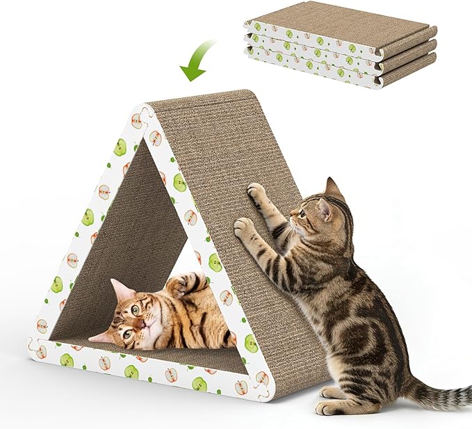 Cat Scratcher, Triangle Cat Scratching Board for Indoor Cats, 6 Usable Sides Cardboard Cat Scratcher with Catnip