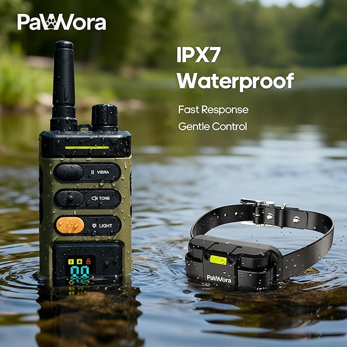 Dog Training Collar with Remote 4 Training Modes Beep, Vibration, Shock, Light 100 Levels, Fast 150ms Response, IPX7 Waterproof Long Range, LED Safety Light, Rechargeable for All Dog Sizes
