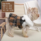 Dog Sweater with Leash Set D Ring Plaid Fleece Dog Clothes for Small Dogs Girl Boy Winter Puppy Dress Cold Weather Coat Fall XXS Sweater for Chihuahua Yorkie Cat Doggy Costumes, Khaki, S