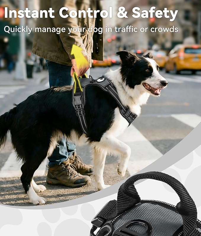 Joytale No Pull Dog Harness for Large Dogs, Reflective Pet Vest with Front Clip, Adjustable Soft Padded Harnesses with Easy Control Handle for Training and Walking, Gray, L