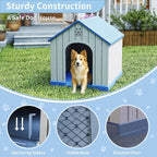 Large Dog House Outdoor Weatherproof，Waterproof Resin Outside Dog House with Elevated Floor and Air Vents, Durable Doghouse for Samll Medium Large Dogs (Light Blue, 38.62"L×36.26"W×38.07"H)