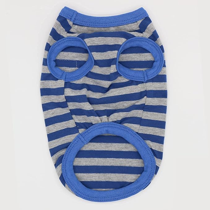 LOPHIPETS 100% Cotton Striped Dog Shirts for Small Dogs Chihuahua Puppy Clothes Tank Vest Tee-Blue and Gray Strips/XXS