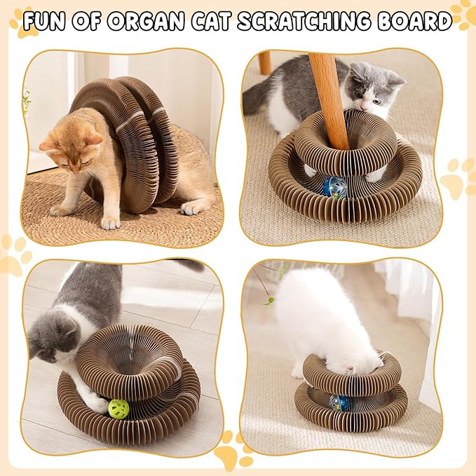 Kitty Kurlz, Kitty Kurlz Cat Toy, Magic Organ Cat Scratch Board, Magic Organ Cat Toy, Foldable Accordion Cat Toy with Bell Ball, Interactive Mental Physical Exercise for Indoor Cats