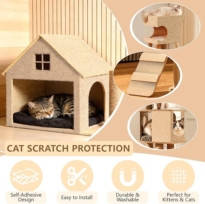 Cat Scratch Pad 78.7x15.8 Inch Self-Adhesive Trimmable Durable Cat Claws Furniture Protector for Couch Sofa Wall Door,Beige