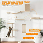 COZIWOW Cat Wall Shelves Set, 5-Piece Wall Mounted Cat Furniture with Cat Tree & Scratching Post, Floating Cat Perches for Indoor Cats（Beige）