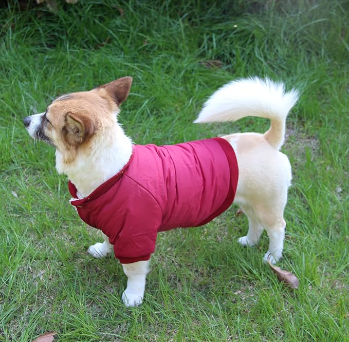 Fleece Lined Dog Coat with Detachable Hood and Detachable Hind Legs,Warm Puppy Jacket in Winter(Red L)