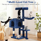 BLKMTY 36" Cat Tree Tall Cat Tower for Indoor Cats Condo Climber with Scratching Post, Climbing Stand, Plush Top Perch and Mouse Toy Cats Playhouse Kitty Activity Trees with Hammock, Navy Blue