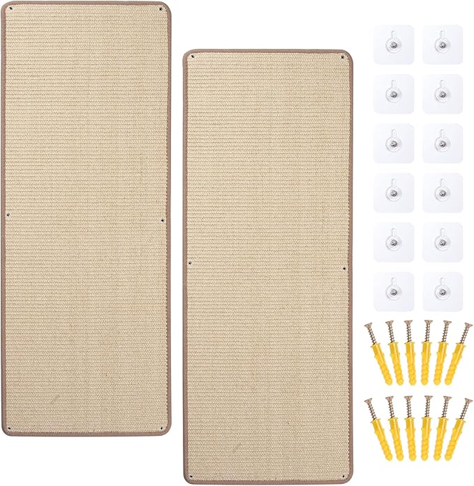 Natural Sisal Cat Scratching Mats 2 Packs,Cat Scratch Furniture Protector,Wall Mounted Wall Climbing Carpet, Horizontal Cat Scratcher Rugs Carpets Mats for Wall Couch Protection, 39.3" Lx15.7 W