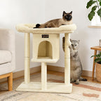 Cat Tree Tower Scratching Post for Indoor Large Cats, Small Cat Tree with Big Perch Bed, 28in Tall Trees House with Condo Cave, Toy Balls, Modern Climbing Furniture Platform for Kitten (Beige)