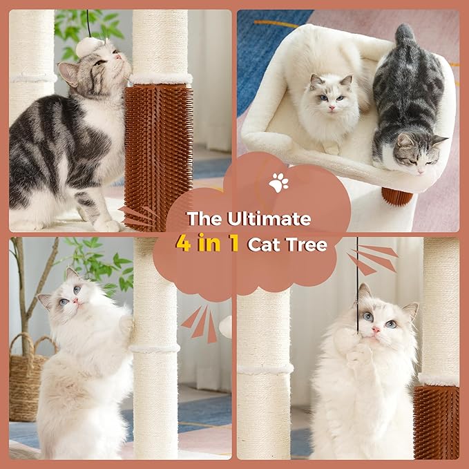 Flower Cat Tree with Large Hammock & Large Cat Scratching Post with Big Perch Double The Fun, Double The Comfort