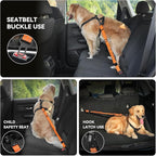 Pawaboo Dog Seat Belt Harness for Car, Dog Car Harness Seatbelt with Double Clips, Adjustable Breathable Pet Vest & Dogs Safety Tether with Elastic Bungee for Small Medium Large Pet, XXL, Orange/Black