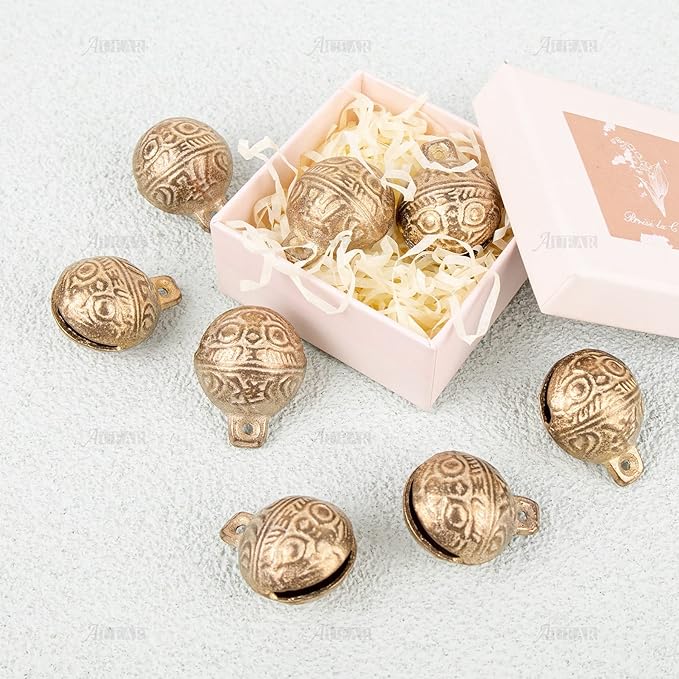 AUEAR, 8 Pack Vintage Brass Mini Jingle Bell DIY Craft 32mm Small Tibetan for Jewelry Making Charms Pendants Wind Chimes Home Door Decor