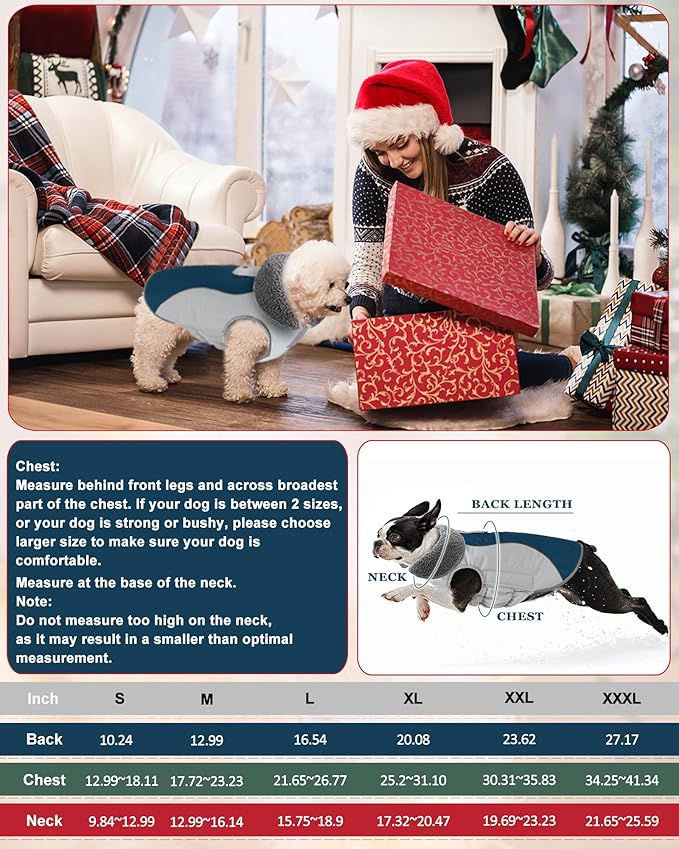 Doglay Dog Coat Waterproof Warm Dog Winter Jacket,Christmas Reflective Fleece Puppy Winter Coat with Harness Hole, Adjustable Snow Jacket for Small Medium Large Dogs