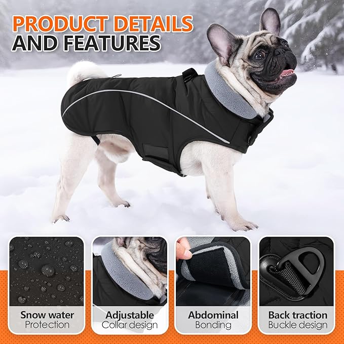 Dog Coats for Medium Large Dogs, Winter Puffer Jacket Waterproof, Warm Fleece Dog Vest with D-Ring, Drawstring & 2 Hidden Elastic Bands, Quilting Large Pet Warm Jackets for Cold Weather