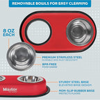 Master Pet Supply Double Dog Bowls Set with Elevated Base and 2 (8 oz) Stainless Steel Removable Dishes (Crimson Flame) – Double Cat Food Water Bowl, Dog Puppy Food Bowl Set, Rust Resistant