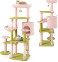 PETSITE 58-inch Flower Cat Tree, Multi-Level Cat Tower with Sisal Scratching Posts and Board, Cat Condo, Side Basket, and Dangling Balls, Cute Pink Cat Tree Tower for Indoor Cats