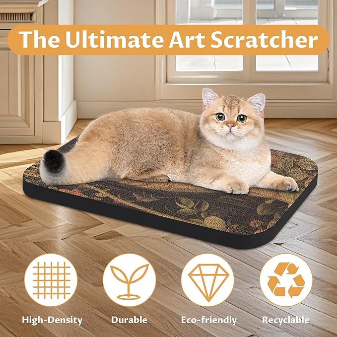 Art Cat Scratcher, Wall-Mountable Cat Scratching Board, Cat Wall Scratcher 16.7x11x1 Inch Cat Scratch Pad and Cat Scratchers for Indoor Cats Toy Furniture Protector(Orange cat)