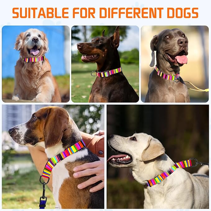 Kazazoo Martingale Collar for Dogs with Quick Release Buckle Adjustable Soft Durable Dog Collar for Small Medium Large No Pull Training Dog Collars-Rainbow S