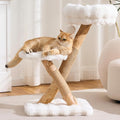 HITTITE Natural Solid Wood Cat Tree Tower with Scratching Post, 32 Inches Tall Modern Cat Tower with Cozy Bed and Platforms, Luxury Real Branch Cat Tree for Indoor Cats Large Adult, White.