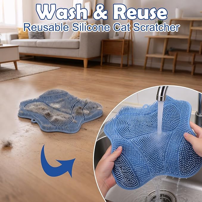 BABORUI Silicone Cat Scratching Post, Non-Slip Indoor Scratcher with Strong Suction Cup Base, Washable Durable Cat Scratch Pads for Indoor Cats, Kittens and Adult Cats
