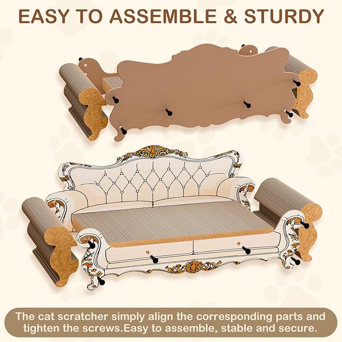 Cat Scratcher Bed,Sofa-Shaped Cat Scratcher Couch, Large Luxury Durable Cardboard Sofa Scratcher Pad Furniture Protector for Indoor Cats Scrach,Rest and Play,23.6 Inches,Beige