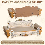 Cat Scratcher Bed,Sofa-Shaped Cat Scratcher Couch, Large Luxury Durable Cardboard Sofa Scratcher Pad Furniture Protector for Indoor Cats Scrach,Rest and Play,23.6 Inches,Beige