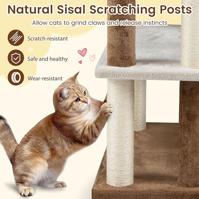 PETSITE 28-inch Small Cat Tree, Multi-Level Modern Cat Tree Tower with Sisal Scratching Posts, Multiple Jumping Platforms, and Soft Spacious Top Perch, Ideal for Elder Cats