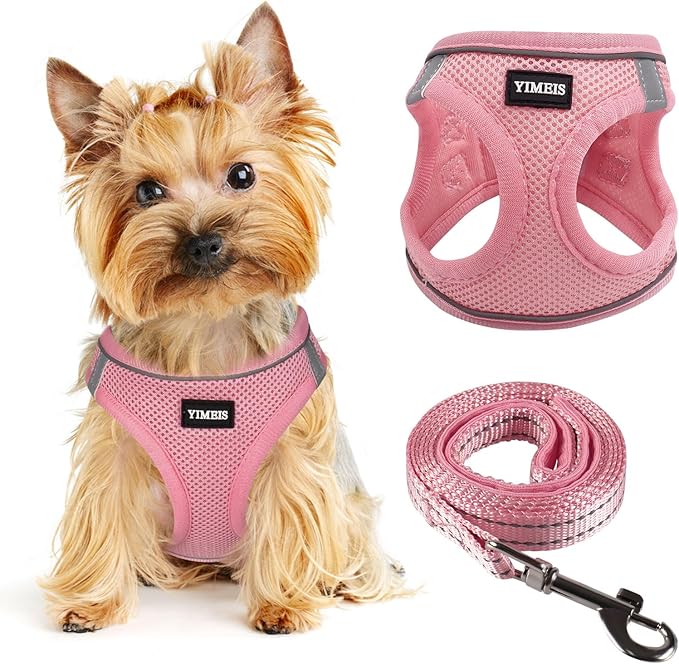 Dog Harness for Small Dogs and Leash Set, Honeycomb Grid, Reflective Lightweight Harness & Anti-Twist Pet Lead (Multi Color, XS, Pink)