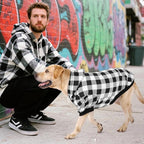 KOOLTAIL Plaid Dog Hoodie Pet Clothes Sweater with Hat and Pocket for Small Medium Large Size Dogs, Soft Winter Warm Dog Cold Weather Coat, Fleece Fall Dog Hooded Sweatshirt for Puppy Cats, White XXL