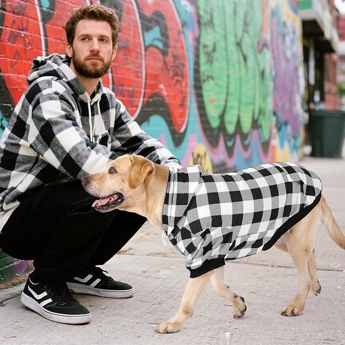 KOOLTAIL Plaid Dog Hoodie Pet Clothes Sweater with Hat and Pocket for Small Medium Large Size Dogs, Soft Winter Warm Dog Cold Weather Coat, Fleece Fall Dog Hooded Sweatshirt for Puppy Cats, XL/XXL