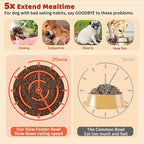 Elevated Slow Feeder Dog Bowl - Puzzle Maze Dish with Bamboo Stand - Raised Ceramic Food Bowl for Medium and Large Dogs - 8.8 Inch - Orange