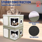 2-Story Cat House for Indoor Cats, Dual-Purpose Cave Bed with Scratch Pad and Fluffy Ball, Foldable Cat Hideaway, Cute Condo Furniture for Multi Small Pet Kitten, Green