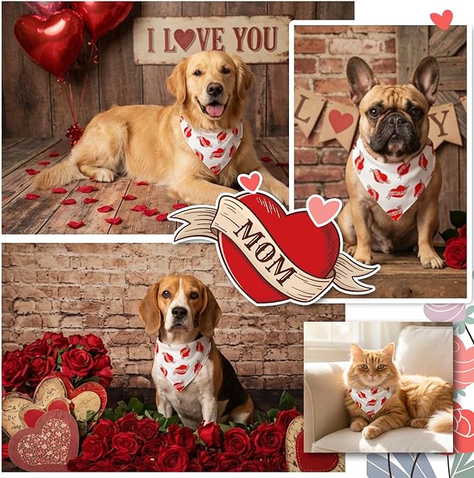 Dog Bandanas for Valentine's Day - Love Mom - Holiday Costume Mother’s Day Pet Scarf with Snap Button for Large & Extra Large Breeds 75lbs+