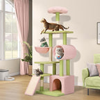 YITAHOME Tall Flower Cat Tree Tower with Detachable Perch, 65in Cute Cat Climbing Tower for Indoor Cats with Cat Condo, Basket, Tunnel, Sisal Scratching Posts and Board, Pink and Green