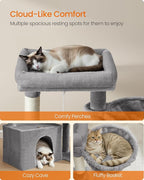 Feandrea Cat Tree, Cat Tower Condo with Scratching Posts and Ramp, 2 Large Perches, Cave, Basket, 33.8 Inches Tall, Dove Gray UPCT013GD02S