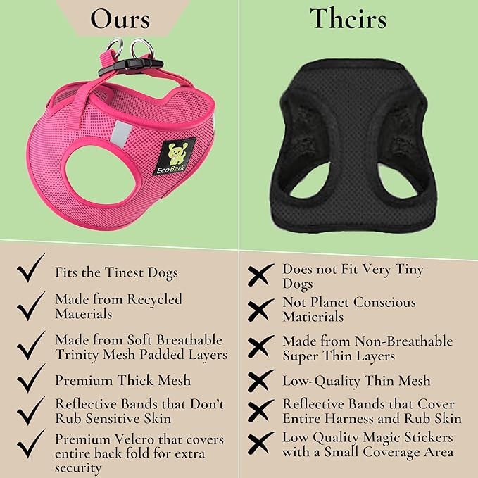 EcoBark Premium Quality Small Dog Harness - Step in Reflective Luxury Soft Mesh Harnesses for Puppies, Toy Breeds, & Small Dogs - Comfortable & Safe Body Halter - Adjustable Pet Vest (Small, Pink)