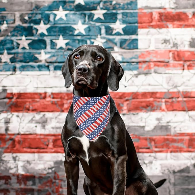 ADOGGYGO 4 Pack American Flag Dog Bandanas, Red Blue USA Flag Star Pet Scarf Bib, Pet 4th of July Bandanas Costume Accessories for Medium Large Dogs (Large)