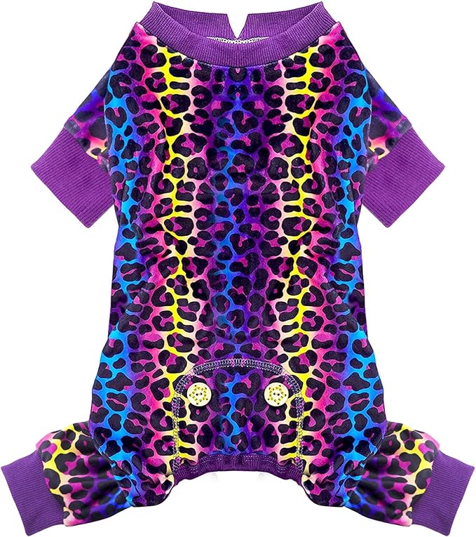 KYEESE Dog Pajamas Velvet Dog Pajamas Small Sized Dogs Soft Dogs Clothes Pet Coat Stretchy Doggie Pjs Pet Costume with Leopard Pattern Comfy Doggie Jammies Onesie, Medium