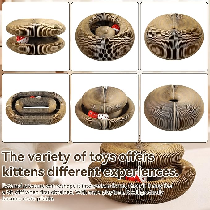 2PCS Magic Organ Cat Scratching Board,Foldable Reversible Accordion Cats Toy with Ball Bell for Indoor Outdoor Cats Toy Exercise Anxiety Relief
