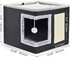 petizer Cat Bed for Indoor Cats, Large Covered Cat House with Scratch Pad, Foldable Cat Cave Bed & Hideaway Cube with Reversible Cushions, Cute Cat Condo for Multi Small Pet Kitten (Blue)
